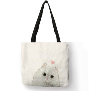 Cute Watercolor Painted Cat Tote - Cat with A Heart  - JBCoolCats