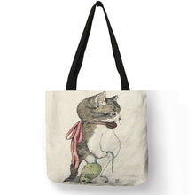 Load image into Gallery viewer, Cute Watercolor Painted Cat Tote - Cat + Mouse - JBCoolCats