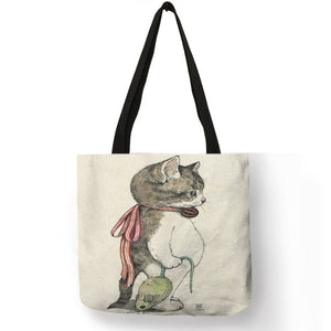 Cute Watercolor Painted Cat Tote - Cat + Mouse - JBCoolCats
