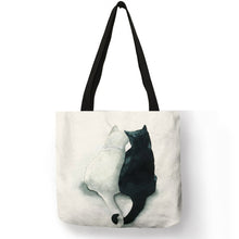 Load image into Gallery viewer, Cute Watercolor Painted Cat Tote - Black &amp; White- JBCoolCats