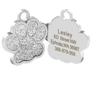 Engraved Pet Collar ID Tags - Bling Silver Paw - JBCoolCats