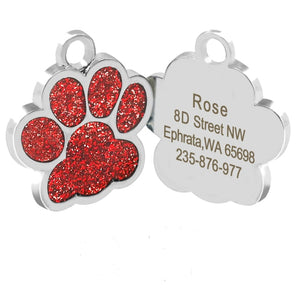 Engraved Pet Collar ID Tags - Bling Red Paw - JBCoolCats
