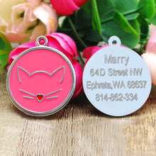 Load image into Gallery viewer, Engraved Pet Collar ID Tags - Pink Cat Face - JBCoolCats