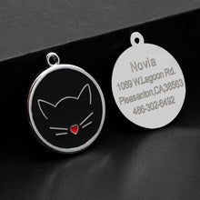 Load image into Gallery viewer, Engraved Pet Collar ID Tags - Black Cat Face - JBCoolCats