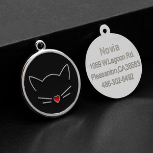Engraved Pet Collar ID Tags - Black Cat Face - JBCoolCats