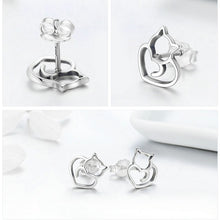 Load image into Gallery viewer, Silver Kitty Heart Earrings - Backs - JBCoolCats
