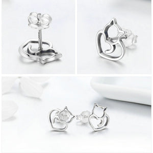 Silver Kitty Heart Earrings - Backs - JBCoolCats