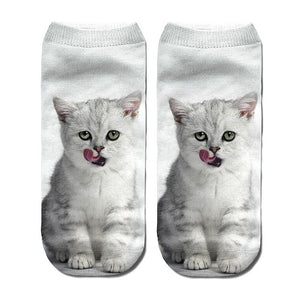 3D Funny Cute Cartoon Kitten Socks - White & Gray - JBCoolCats