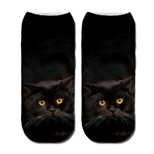 3D Funny Cute Cartoon Kitten Socks - All Black- JBCoolCats