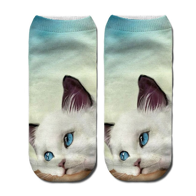 3D Funny Cute Cartoon Kitten Socks - Blue Eyes - JBCoolCats