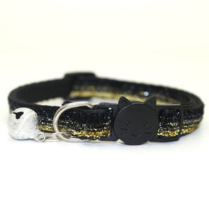 Sequin Cat Collar with Bell - Black-Gold - JBCoolCats