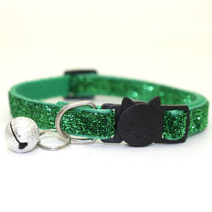 Sequin Cat Collar with Bell - Green - JBCoolCats