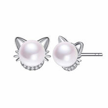 Load image into Gallery viewer, Cute Kitty Simulated Pearl Stud Earrings - Jewelry - JBCoolCats