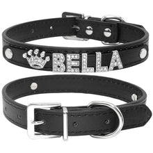 Load image into Gallery viewer, Personalized Rhinestone Leather Cat Collar - Black - JBCoolCats