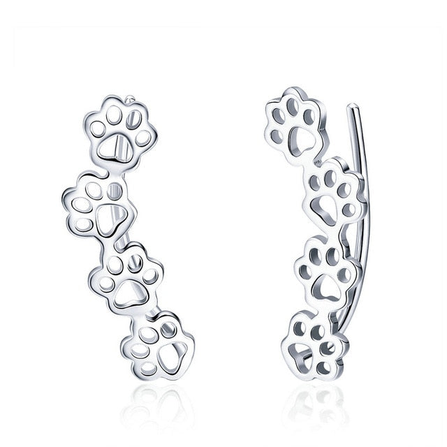 Trailing Cat Paw Footprint Earrings - Silver - JBCoolCats