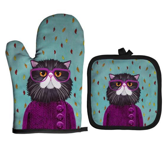 Silly Cats Oven Mitt Set - Wize Cat - JBCoolCats