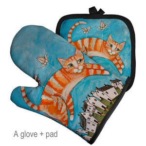 Silly Cats Oven Mitt Set - Leaping Cat  - JBCoolCats