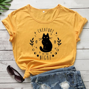 Creatures Of the Night Black Cat T-Shirt - yellow-black text - JBCoolCats