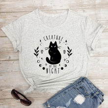 Load image into Gallery viewer, Creatures Of the Night Black Cat T-Shirt - marble-black text - JBCoolCats