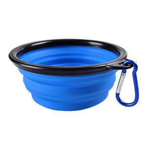 Collapsible Silicone Pet Water Bowl - Blue/Black Trim - JBCoolCats