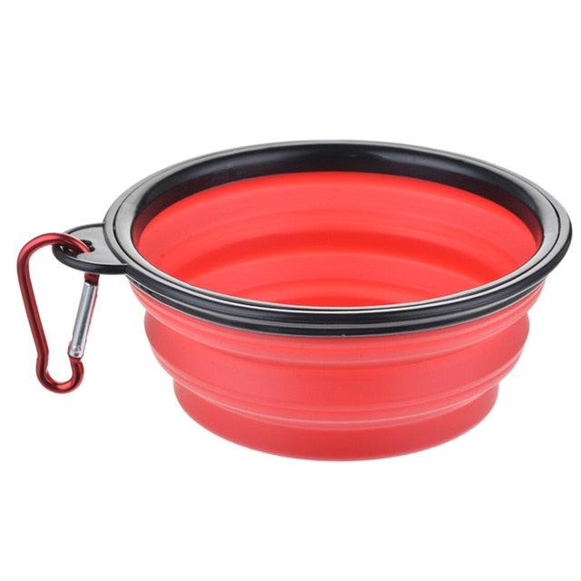 Collapsible Silicone Pet Water Bowl - Red/Black Trim - JBCoolCats