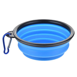 Collapsible Silicone Pet Water Bowl - Medium Blue/Black Trim - JBCoolCats