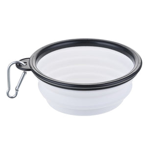 Collapsible Silicone Pet Water Bowl - White/Black Trim - JBCoolCats