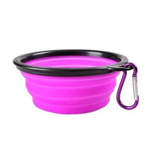 Collapsible Silicone Pet Water Bowl - Hot Pink/Black Trim - JBCoolCats