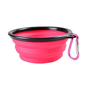 Collapsible Silicone Pet Water Bowl - Pink/Black Trim - JBCoolCats
