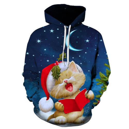 Caroling Kitty Christmas Hoodie - Christmas Clothing - JBCoolCats