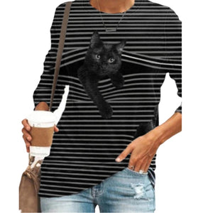 Peeking Cat 3D Long Sleeve T-Shirt - Gray- JBCoolCats