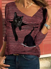 Load image into Gallery viewer, Peeking Cat 3D Asymmetrical T-Shirt - Red - JBCoolCats