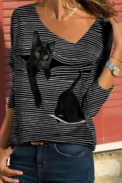Peeking Cat 3D Asymmetrical T-Shirt - Clothing - JBCoolCats