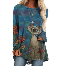 Load image into Gallery viewer, Cartoon Cats Long Sleeve Tops - Nature &amp; Grey Cat - JBCoolCats