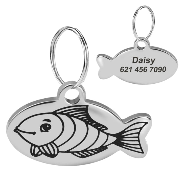 Personalized Cat Collar ID Pendants - Smiling Fish - JBCoolCats