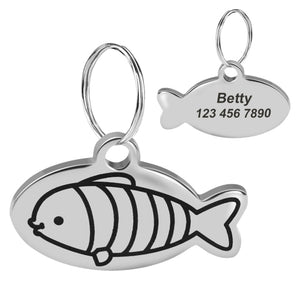 Personalized Cat Collar ID Pendants - Striped Fish - JBCoolCats