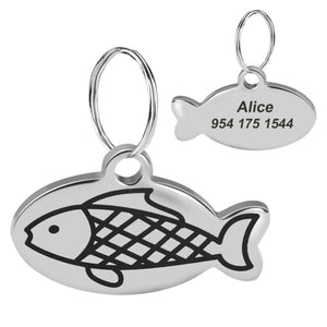 Personalized Cat Collar ID Pendants - Plaid Fish - JBCoolCats