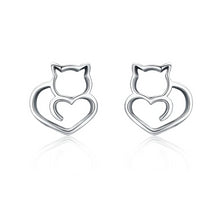 Load image into Gallery viewer, Silver Kitty Heart Earrings - Jewelry - JBCoolCats