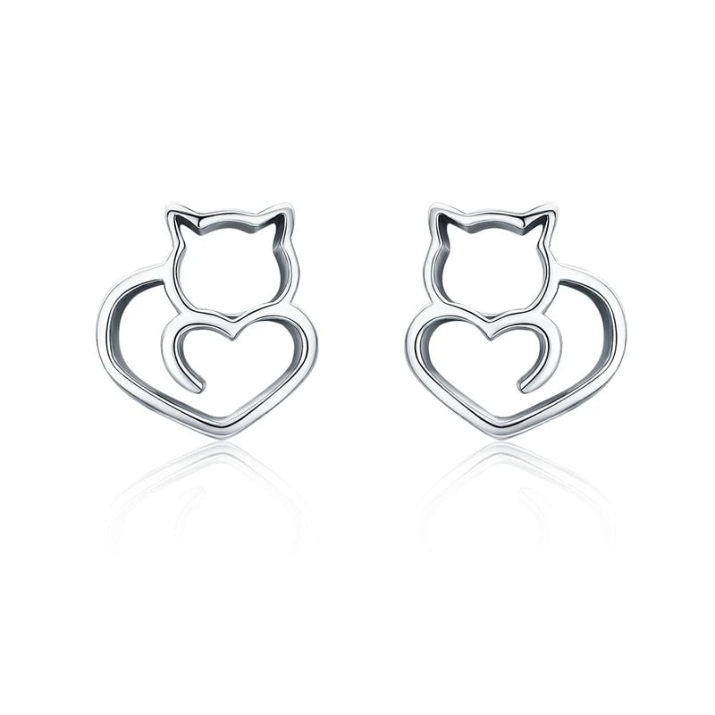 Silver Kitty Heart Earrings - Jewelry - JBCoolCats