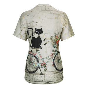 Cat on a Bicycle T-Shirt - Back View - JBCoolCats