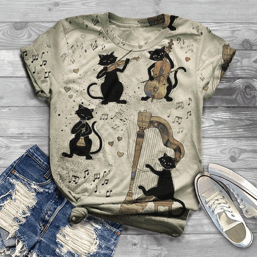Casual Musical Cartoon Cats T-Shirt - Clothing - JBCoolCats
