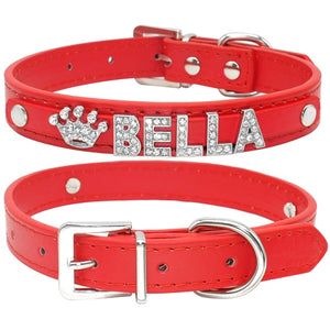 Personalized Rhinestone Leather Cat Collar - Red - JBCoolCats