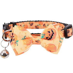 Cat Collar Halloween Bowties - Orange with Pumpkins - JBCoolCats