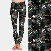 Load image into Gallery viewer, Graveyard Pumpkins &amp; Cat Print Leggings - Grey Tones - JBCoolCats