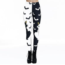 Load image into Gallery viewer, Cat And Bats Halloween Leggings - Front View - JBCoolCats