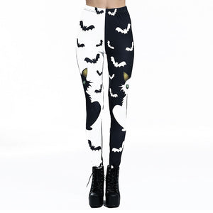 Cat And Bats Halloween Leggings - Front View - JBCoolCats