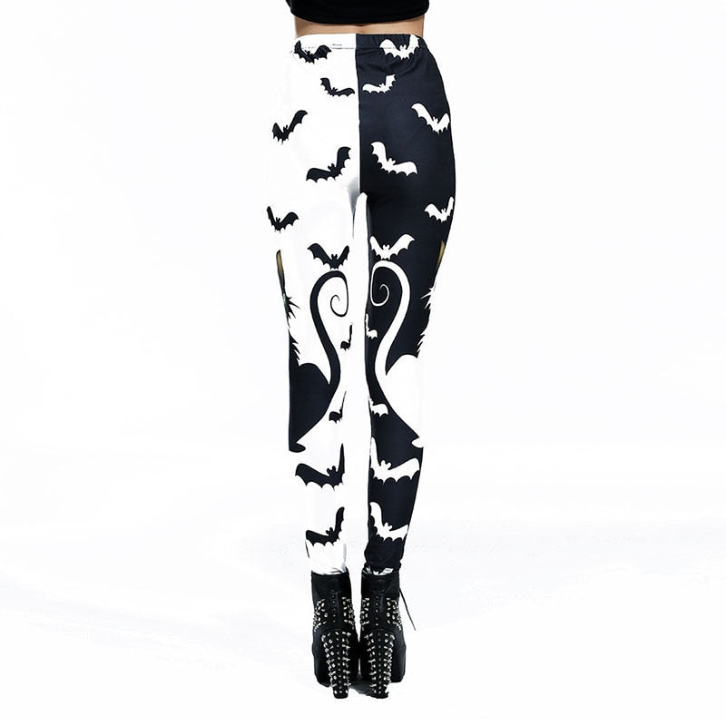 Cat And Bats Halloween Leggings - Back View - JBCoolCats