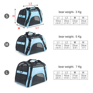 Breathable Cat Travel Carrier Bag - Size Chart- JBCoolCats