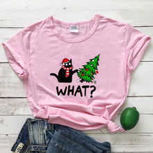 Load image into Gallery viewer, Oh No! Cat &amp; Christmas Tree Shirt - Pink - JBCoolCats