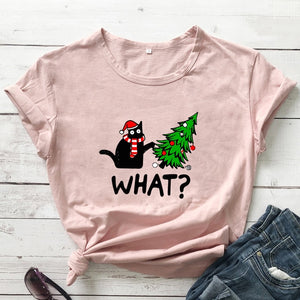 Oh No! Cat & Christmas Tree Shirt - Peach - JBCoolCats